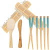 image:imageBambooMN 10 Piece Complete Sushi Making Kit 2x Bamboo Rolling Mats 1x Rice Paddle 1x Spreader and 6 Pairs Red Flowers ChopsticksDiamond Blue