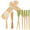 image:imageBambooMN 10 Piece Complete Sushi Making Kit 2x Bamboo Rolling Mats 1x Rice Paddle 1x Spreader and 6 Pairs Red Flowers ChopsticksDiamond Green