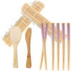 image:imageBambooMN 10 Piece Complete Sushi Making Kit 2x Bamboo Rolling Mats 1x Rice Paddle 1x Spreader and 6 Pairs Red Flowers ChopsticksDiamond Purple