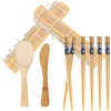image:imageBambooMN 10 Piece Complete Sushi Making Kit 2x Bamboo Rolling Mats 1x Rice Paddle 1x Spreader and 6 Pairs Red Flowers ChopsticksFloral Blue