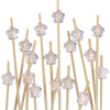 image:imageBambooMN 47 Decorative Acrylic Clear Flower End Bamboo Cocktail Fruit Sandwich Picks Skewers for Catered Events Holidays Restaurants or Buffets Party Supplies 100 PcsClear