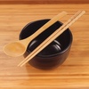 image:imageBambooMN Brand  Handcrafted Ceramic Noodle Soup Bowl with Bamboo chopsticks and Spoon  White  2 SetsBlack Bowl Set