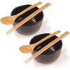 image:imageBambooMN Brand  Handcrafted Ceramic Noodle Soup Bowl with Bamboo chopsticks and Spoon  White  2 SetsBlack Bowl Set