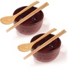 image:imageBambooMN Brand  Handcrafted Ceramic Noodle Soup Bowl with Bamboo chopsticks and Spoon  White  2 SetsDark Red Bowl Set