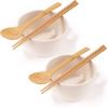 image:imageBambooMN Brand  Handcrafted Ceramic Noodle Soup Bowl with Bamboo chopsticks and Spoon  White  2 SetsWhite Bowl Set