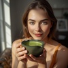 image:imageBambooMN Brand  Matcha Tea Bowl  Seafoam GreenGreen Floral  With Spout