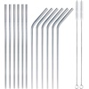 image:imageBambooMN Reusable Stainless Steel Metal Drinking Straws  8 Bent Straws w 1x Cleaning Brush  6 PackThinBent Straws