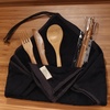 image:imageBambooMN Reusable Travel Bamboo Rayon Washcloth Set with Utensils  1 Set BlackBlack