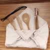 image:imageBambooMN Reusable Travel Bamboo Rayon Washcloth Set with Utensils  1 Set BlackHeather Grey