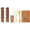 image:imageBambooMN Sushi Maker Kit  2x Carbonized Brown Sushi Rolling Mats Rice Paddle Spreader Sushi Sauce Dish and Cutting Display BoardCarbonized Sushi Making Kit