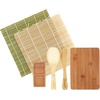 image:imageBambooMN Sushi Maker Kit  2x Carbonized Brown Sushi Rolling Mats Rice Paddle Spreader Sushi Sauce Dish and Cutting Display BoardCombo Sushi Making Kit
