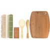image:imageBambooMN Sushi Maker Kit  2x Carbonized Brown Sushi Rolling Mats Rice Paddle Spreader Sushi Sauce Dish and Cutting Display BoardMedium Board Kit