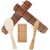image:imageBambooMN Sushi Making Kit 2x Carbonized Bamboo Rolling Mats 1x Rice Paddle 1x Spreader and 1x Compartment Sauce Dish  100 Bamboo Mats and Utensils