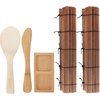 image:imageBambooMN Sushi Making Kit 2x Carbonized Bamboo Rolling Mats 1x Rice Paddle 1x Spreader and 1x Compartment Sauce Dish  100 Bamboo Mats and Utensils