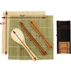 image:imageBambooMN Sushi Making Kit with Serving Set  2 Sushi Rolling Mats Makisu Rice Paddle Spreader Black Serving Tray Sauce Dish and Chopsticks