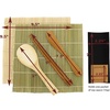 image:imageBambooMN Sushi Making Kit with Serving Set  2 Sushi Rolling Mats Makisu Rice Paddle Spreader Black Serving Tray Sauce Dish and Chopsticks