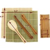 image:imageBambooMN Sushi Making Kit with Serving Set  2 Sushi Rolling Mats Makisu Rice Paddle Spreader Carbonized Brown Serving Tray Sauce Dish and Chopsticks