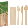 image:imageNatural Dinner Party Catering Bamboo Veneer Utensil 4pc Set  Spoon Fork Knife Napkin  Twine Tied  100 SetsBagged  10 Sets