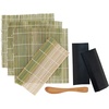 image:imageBambooMN 4x Natural Bamboo Sushi Rolling Mats 2x Bamboo Sushi Plates and Spreader Set  100 Bamboo Mats and UtensilsGreen Mats  Black Plates  Speader