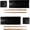 image:imageBambooMN 6 Piece 2 Sets of 7 Reusable EcoFriendly Black Bamboo Sushi Serving PlatesTrays Chopsticks and Soy Sauce Dishes IncludedBlack