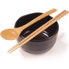 image:imageBambooMN Brand  Handcrafted Ceramic Noodle Soup Bowl with Bamboo chopsticks and Spoon  White  2 SetsBlack Bowl Set