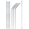 image:imageBambooMN Reusable Stainless Steel Metal Drinking Straws  8 Bent Straws w 1x Cleaning Brush  6 PackThinBent Straws
