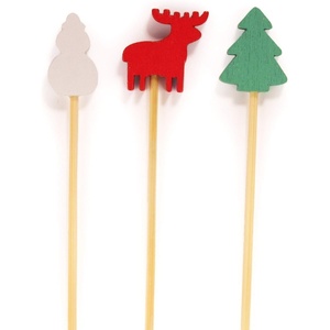 image:imageBambooMN  Christmas Holiday Bamboo Party Picks Skewers for Fruit Sandwiches Cocktails  59 15cm  Pinetree Reindeer Snowman  100pcsChristmas Assorted