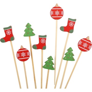 image:imageBambooMN  Christmas Holiday Bamboo Party Picks Skewers for Fruit Sandwiches Cocktails  59 15cm  Pinetree Reindeer Snowman  100pcsChristmas Dcor