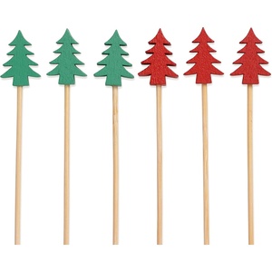 image:imageBambooMN  Christmas Holiday Bamboo Party Picks Skewers for Fruit Sandwiches Cocktails  59 15cm  Pinetree Reindeer Snowman  100pcsEvergreen Trees