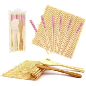 image:imageBambooMN 10 Piece Complete Sushi Making Kit 2x Bamboo Rolling Mats 1x Rice Paddle 1x Spreader and 6 Pairs Red Flowers ChopsticksDiamond Pink