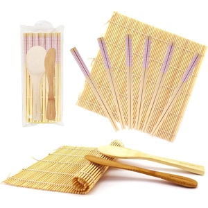 image:imageBambooMN 10 Piece Complete Sushi Making Kit 2x Bamboo Rolling Mats 1x Rice Paddle 1x Spreader and 6 Pairs Red Flowers ChopsticksDiamond Purple