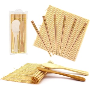 image:imageBambooMN 10 Piece Complete Sushi Making Kit 2x Bamboo Rolling Mats 1x Rice Paddle 1x Spreader and 6 Pairs Red Flowers ChopsticksFlowers Yellow Chopsticks
