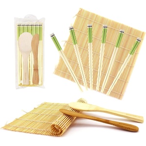 image:imageBambooMN 10 Piece Complete Sushi Making Kit 2x Bamboo Rolling Mats 1x Rice Paddle 1x Spreader and 6 Pairs Red Flowers ChopsticksPanda Green Chopsticks