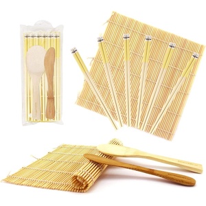 image:imageBambooMN 10 Piece Complete Sushi Making Kit 2x Bamboo Rolling Mats 1x Rice Paddle 1x Spreader and 6 Pairs Red Flowers ChopsticksPanda Yellow Chopsticks