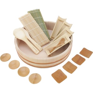 image:imageBambooMN 142 Hangiri Oke Sushi Rice Cooling BowlTub with 19 Pieces Sushi Making Serving Accessory Kit  Extra Large13Inch