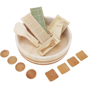 image:imageBambooMN 142 Hangiri Oke Sushi Rice Cooling BowlTub with 19 Pieces Sushi Making Serving Accessory Kit  Extra Large142Inch