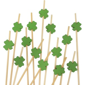 image:imageBambooMN 39 Inch Decorative St Patricks Day Green Shamrock Clover Bamboo Cocktail Sandwich Fruit Swizzle Picks Luck of the Irish Party Supplies 100 Pieces100