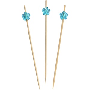 image:imageBambooMN 47 Decorative Acrylic Clear Flower End Bamboo Cocktail Fruit Sandwich Picks Skewers for Catered Events Holidays Restaurants or Buffets Party Supplies 100 PcsLight Blue
