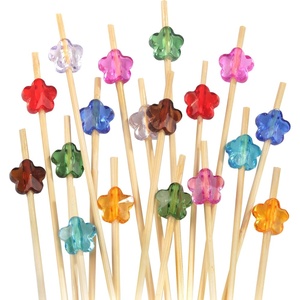 image:imageBambooMN 47 Decorative Acrylic Clear Flower End Bamboo Cocktail Fruit Sandwich Picks Skewers for Catered Events Holidays Restaurants or Buffets Party Supplies 100 PcsAssorted 8 Colors
