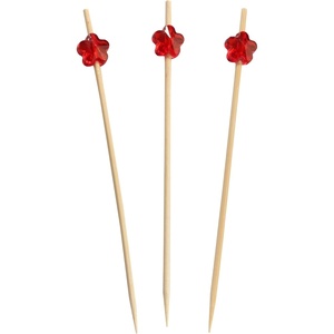 image:imageBambooMN 47 Decorative Acrylic Clear Flower End Bamboo Cocktail Fruit Sandwich Picks Skewers for Catered Events Holidays Restaurants or Buffets Party Supplies 100 PcsRed