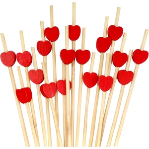 image:imageBambooMN 47 Inch Decorative Red Heart Bamboo Cocktail Fruit Sandwich Picks Skewers for Catered Events Holidays Restaurants or Buffets Party Supplies 100 Pieces10000
