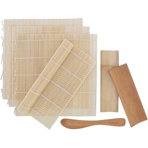 image:imageBambooMN 4x Natural Bamboo Sushi Rolling Mats 2x Bamboo Sushi Plates and Spreader Set  100 Bamboo Mats and UtensilsNatural Mats  Natural Plates  Speader