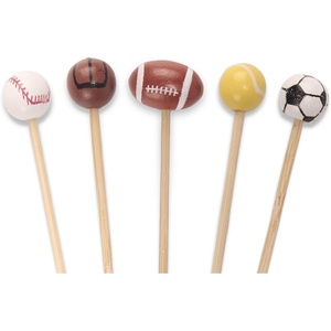 image:imageBambooMN 59 Decorative Sports Ball End Bamboo Cocktail Fruit Sandwich Picks Skewers for Catered Events Holidays Restaurants or Buffets Party Supplies Baseball 100 pcsAssorted