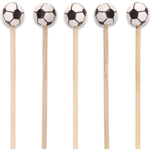 image:imageBambooMN 59 Decorative Sports Ball End Bamboo Cocktail Fruit Sandwich Picks Skewers for Catered Events Holidays Restaurants or Buffets Party Supplies Baseball 100 pcsSoccer