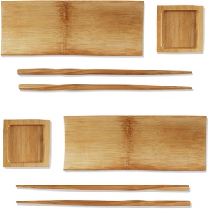 image:imageBambooMN 6 Piece 2 Sets of 7 Reusable EcoFriendly Black Bamboo Sushi Serving PlatesTrays Chopsticks and Soy Sauce Dishes IncludedCarbonized Brown