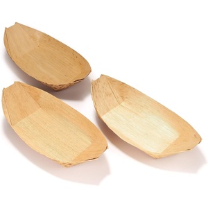 image:imageBambooMN 83 x 45 Premium Bamboo Leaf Boat Renewable and Disposable Serving Boat Tray for Catering and Home Use 100 Pieces83 x 45