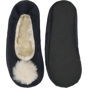 image:imageBambooMN Adult Womens Rabbit PomPom Fuzzy Fur Soft NonSlip Slipper Socks Indoor Travel Home 1 PairPompom Black