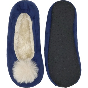 image:imageBambooMN Adult Womens Rabbit PomPom Fuzzy Fur Soft NonSlip Slipper Socks Indoor Travel Home 1 PairPompom Blue