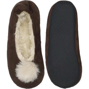 image:imageBambooMN Adult Womens Rabbit PomPom Fuzzy Fur Soft NonSlip Slipper Socks Indoor Travel Home 1 PairPompom Brown