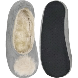 image:imageBambooMN Adult Womens Rabbit PomPom Fuzzy Fur Soft NonSlip Slipper Socks Indoor Travel Home 1 PairPompom Grey